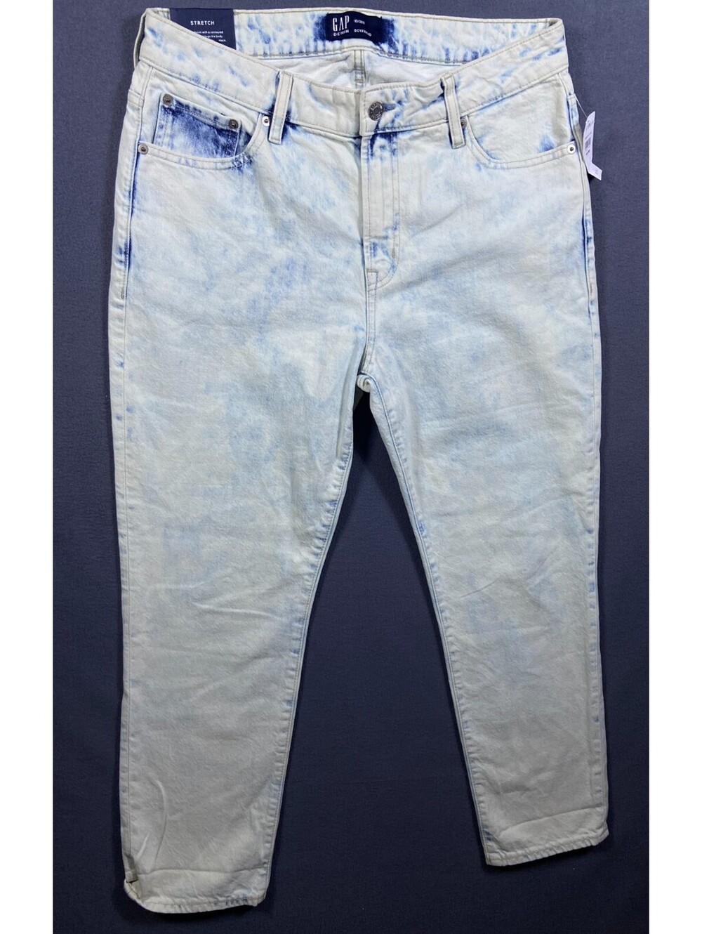 NEW Gap Acid Wash Boyfriend Jeans Relaxed Stretch High Rise Light 10/30 (32x27)